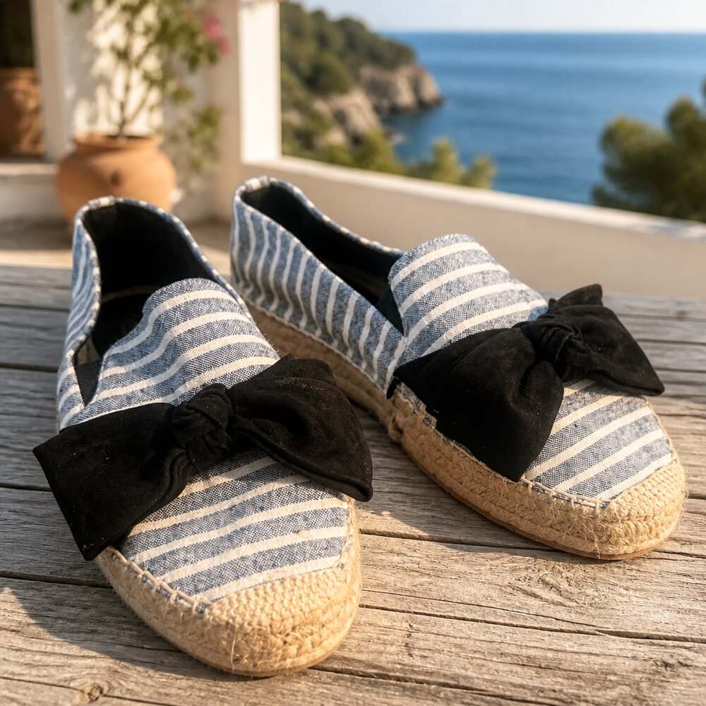 Botkier New York Black and White Striped Espadrille Flat Shoes with Bow